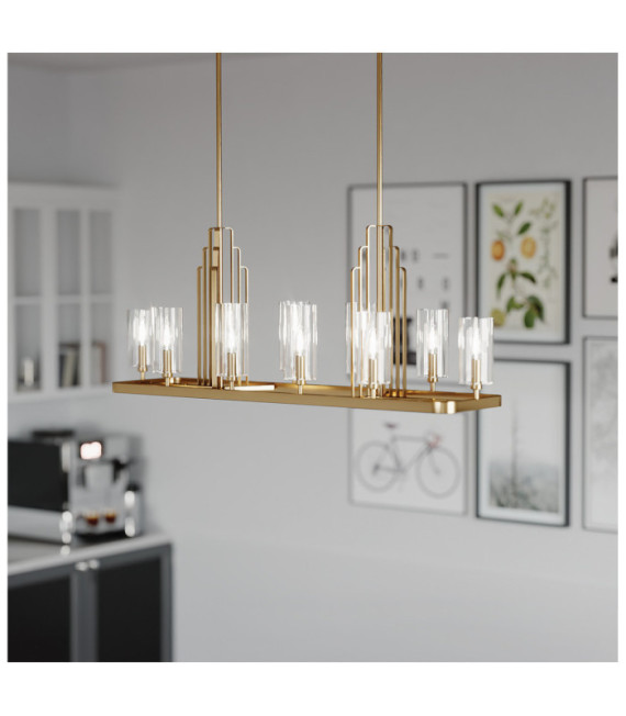 Suspension Kichler Acier,verre cannelé transparent Laiton naturel brossé