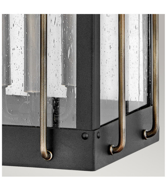 Aplique de exterior Hinkley Aluminio, latón, vidrio transparente Negro texturizado con bronce bruñido