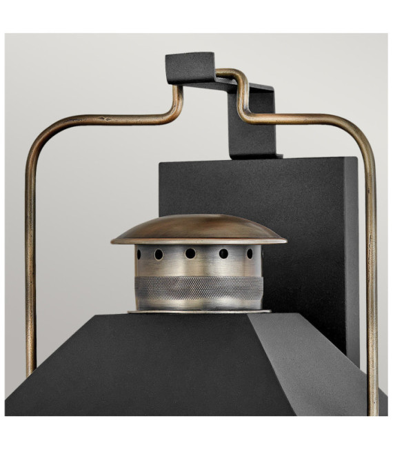 Aplique de exterior Hinkley Aluminio, latón, vidrio transparente Negro texturizado con bronce bruñido
