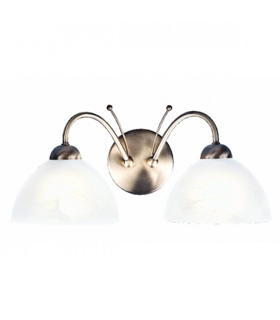 Applique 2 lampadine alla milanese, in ottone antico e vetro alabastro