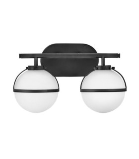 Lampada da parete per bagno Hinkley in vetro opale, acciaio nero