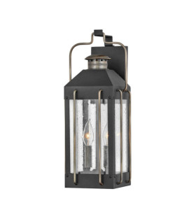 Lampada da parete per esterni Hinkley Alluminio, ottone, vetro trasparente seminato Nero strutturato con bronzo brunito