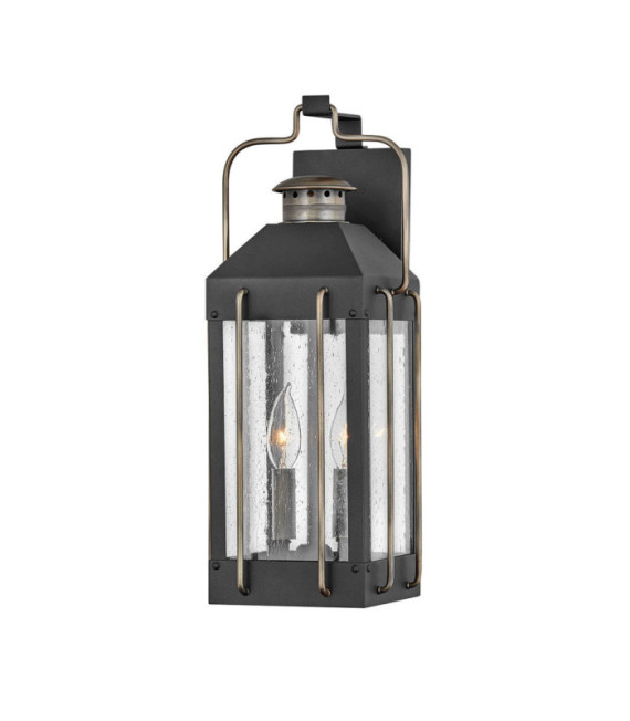Lampada da parete per esterni Hinkley Alluminio, ottone, vetro trasparente seminato Nero strutturato con bronzo brunito