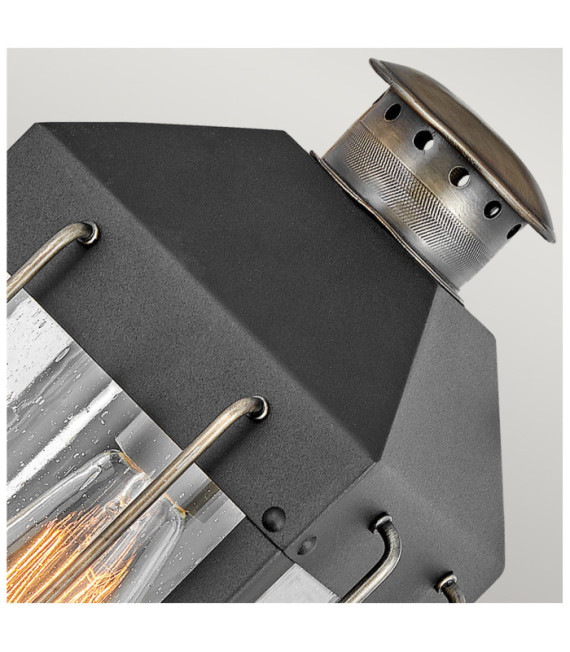 Lampada da parete per esterni Hinkley Alluminio, ottone, vetro trasparente seminato Nero strutturato con bronzo brunito