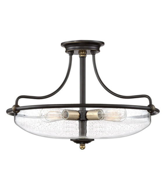 Plafonnier Quoizel Acier,verre grainé transparent Bronze palladien avec accents de laiton patiné