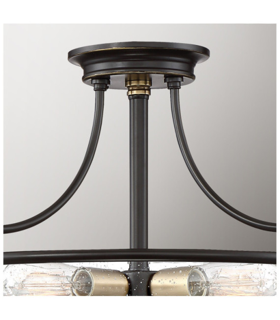 Plafonnier Quoizel Acier,verre grainé transparent Bronze palladien avec accents de laiton patiné