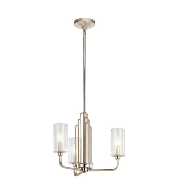 Suspension Kichler Verre cannelé transparent,acier Nickel poli