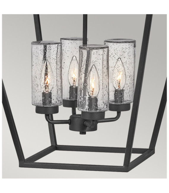 Hinkley outdoor pendant light Transparent seed glass, Museum aluminum Black