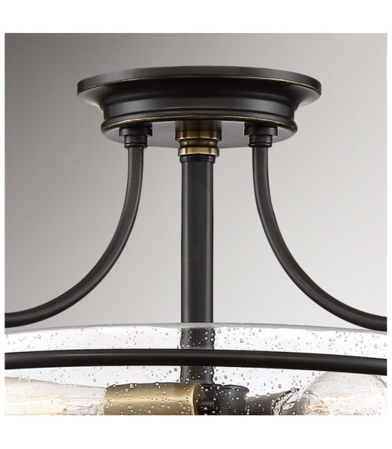 Plafonnier Quoizel Acier,verre grainé transparent Bronze palladien avec accents de laiton patiné