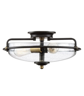 Plafoniera Quoizel Acciaio, vetro granulato trasparente Bronzo palladiano con accenti in ottone patinato