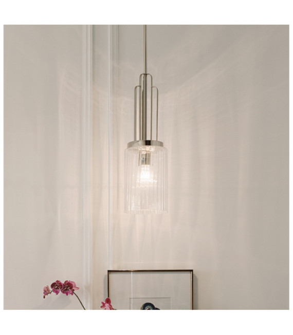 Suspension Kichler Verre cannelé transparent,acier Nickel poli
