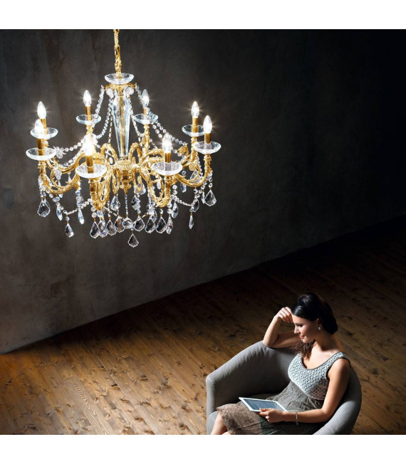 Chandelier classique CONTARINI CRYSTAL or Français 8 ampoules