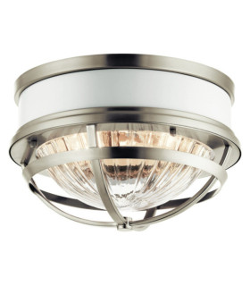 Plafonnier Kichler Verre nervuré transparent,acier Nickel brossé et blanc
