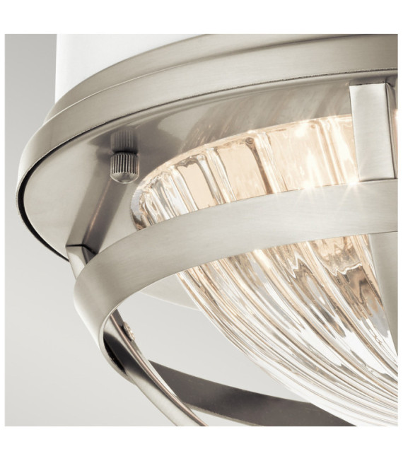 Kichler Deckenleuchte Transparentes geripptes Glas, Stahl gebürstetes Nickel und Weiß