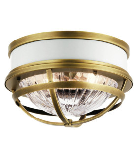 Plafonnier Kichler Verre nervuré transparent,acier Laiton naturel et blanc
