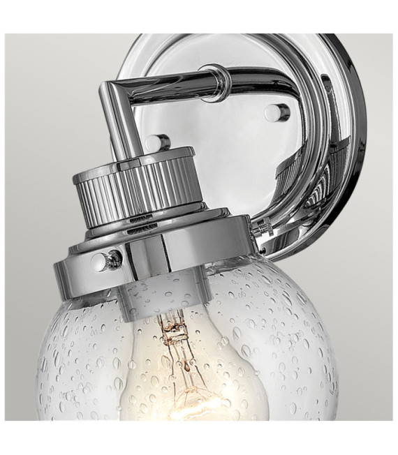Wandleuchte Badezimmer Hinkley Stahl, transparentes, gekörntes Glas, poliertes Chrom