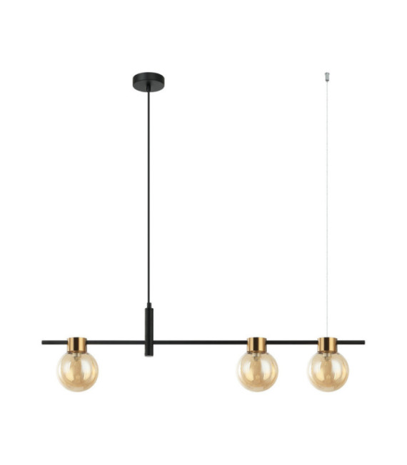 Suspension Bletter Verre,Acier Noir, Ambre