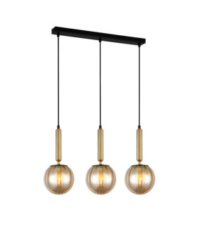 Suspension Ravena Verre,Acier Laiton, Ambre