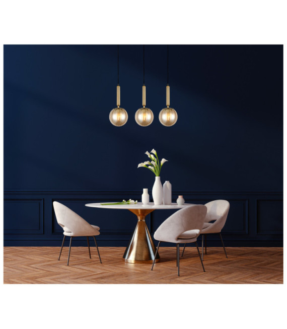 Lampada a Sospensione Ravena Vetro, Acciaio Ottone, Ambra