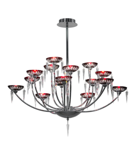 Sfera lámpara colgante Vidrio, aleación de metal Rojo, Cromo