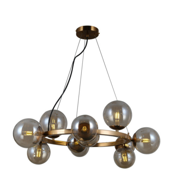 Montora Pendelleuchte aus Glas, Stahl, Honigmessing