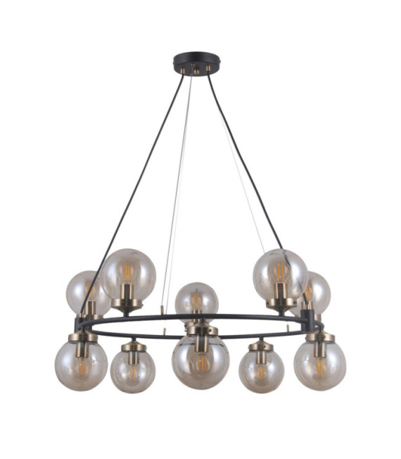 Suspension Galvez Verre,Acier Bronze antique, noir mat