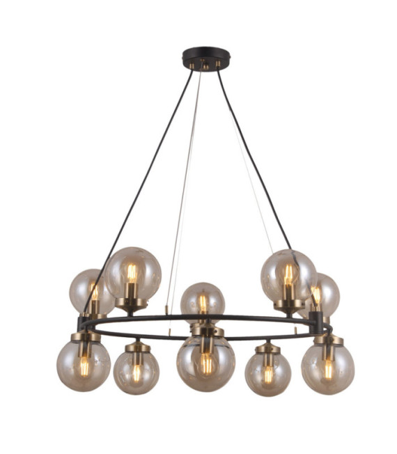 Suspension Galvez Verre,Acier Bronze antique, noir mat