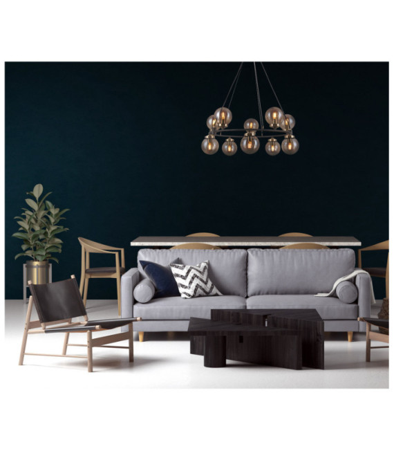 Suspension Galvez Verre,Acier Bronze antique, noir mat