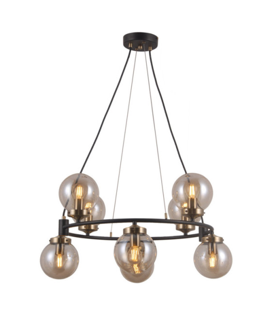 Suspension Galvez Verre,Acier Bronze antique, noir mat