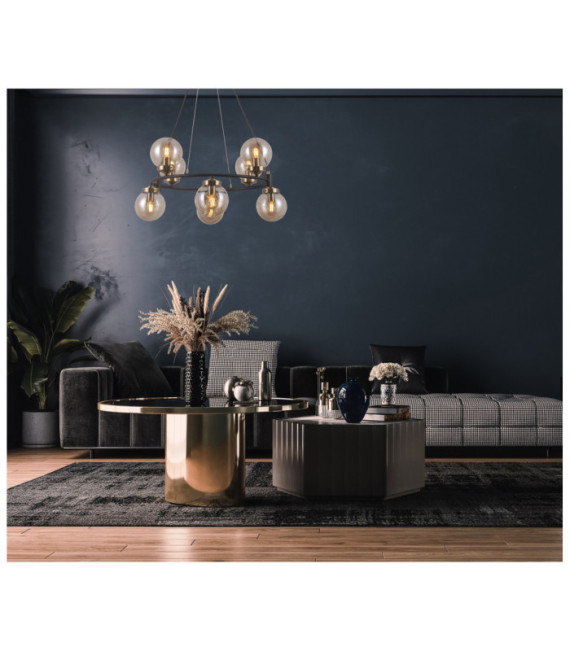 Suspension Galvez Verre,Acier Bronze antique, noir mat