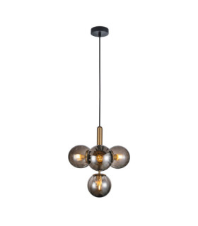 Lampada a Sospensione Ravena Vetro, Acciaio Ottone, Fumè