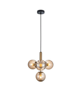 Suspension Ravena Verre,Acier Laiton, Ambre