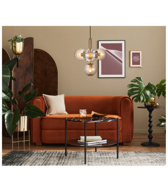 Suspension Ravena Verre,Acier Laiton, Ambre