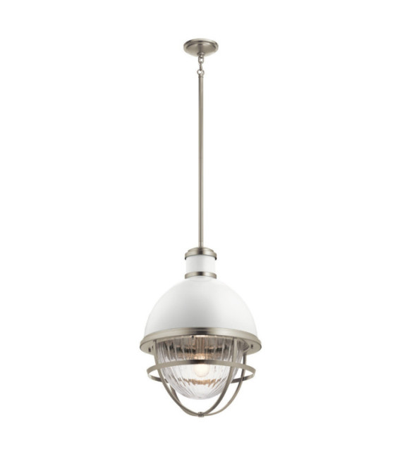 Kichler Pendelleuchte Transparentes geripptes Glas, gebürstetes Nickel und weißer Stahl
