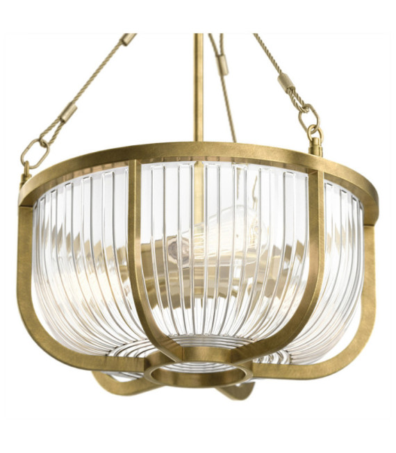 Suspension Kichler Verre nervuré transparent,acier Laiton naturel