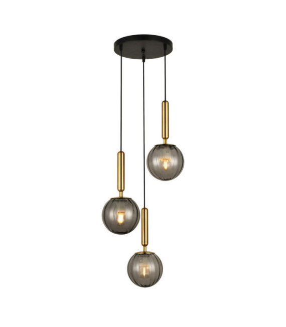 Suspension Ravena Verre,Acier Laiton,Fumé