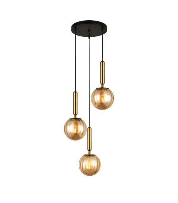 Ravena Lámpara Colgante Cristal, Acero Latón, Ámbar