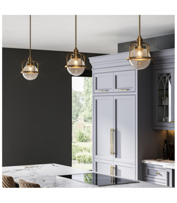 Kichler Pendelleuchte Transparentes, genarbtes Glas, Stahl Naturmessing