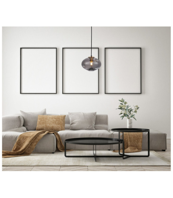 Hatella Lámpara Colgante Cristal, Acero negro, Cobre
