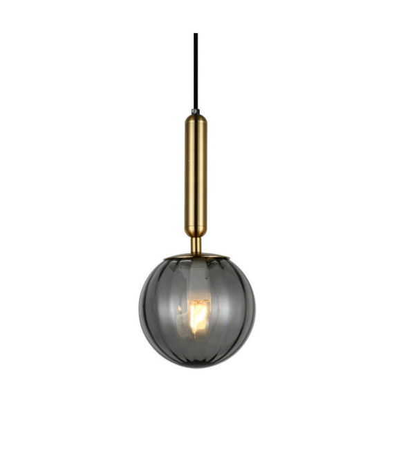 Lampada a Sospensione Ravena Vetro, Acciaio Ottone, Fumè