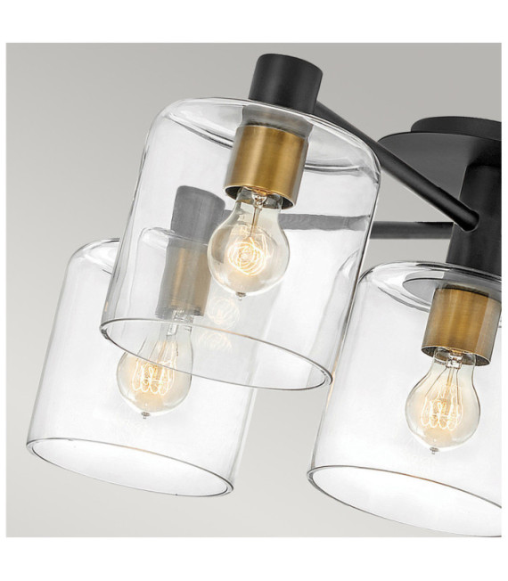 Hinkley Ceiling Light Steel, Black Clear Glass with Heritage Brass