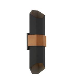 Quoizel Außenwandleuchte Glas, mattschwarzes Aluminium (mit lackiertem Armband in Holzoptik)