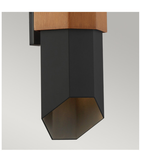 Applique da esterno Quoizel Vetro, Alluminio nero opaco (con bracciale effetto legno verniciato)