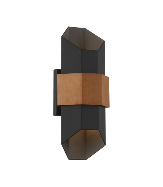Quoizel Außenwandleuchte Glas, mattschwarzes Aluminium (mit lackiertem Armband in Holzoptik)
