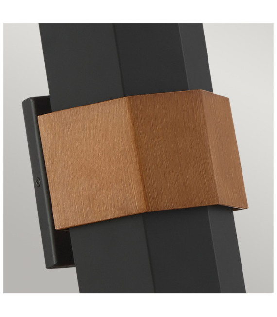 Quoizel aplique exterior Vidrio, Aluminio negro mate (con pulsera efecto madera pintada)