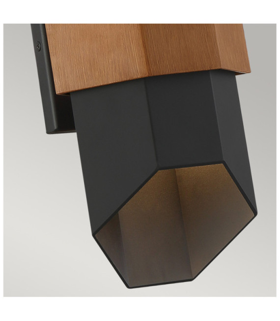 Applique da esterno Quoizel Vetro, Alluminio nero opaco (con bracciale effetto legno verniciato)