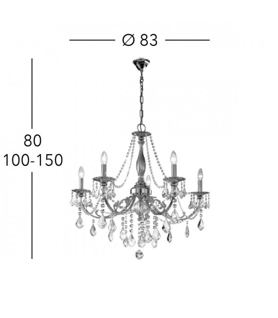 Lampadario in cristallo PISANI CRYSTAL ottone antico 5 lampadine