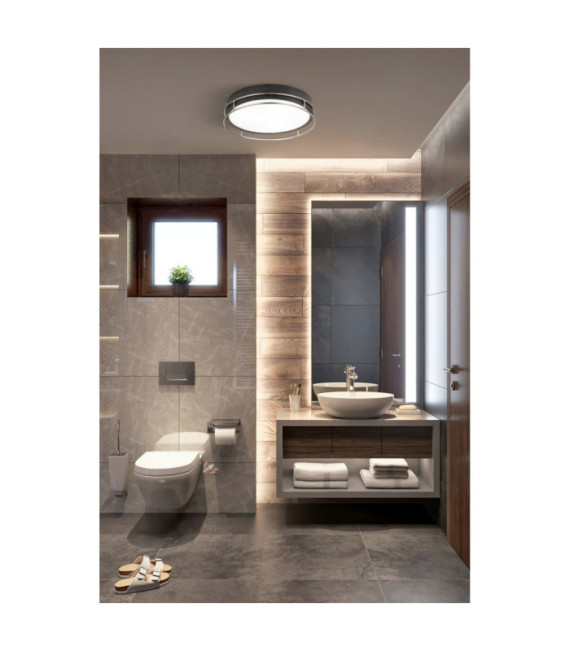 Lámpara de techo Baño Phoenix Acero dulce, vidrio Negro