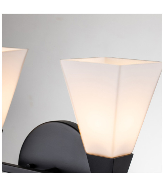 Bowtie Bathroom Wall Light Opal Glass, Matte Black Steel