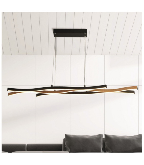 Bloom LED Pendant Light Mild Steel Wood Effect, Sand Black